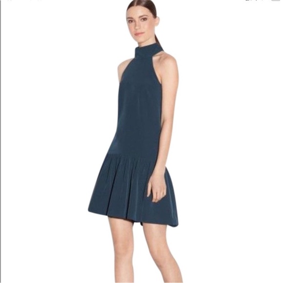 Milly Dresses & Skirts - NWT Milly Katelynn Drop-Waist Halter Mini Dress w Ruffle Hem Deep Teal Size 2